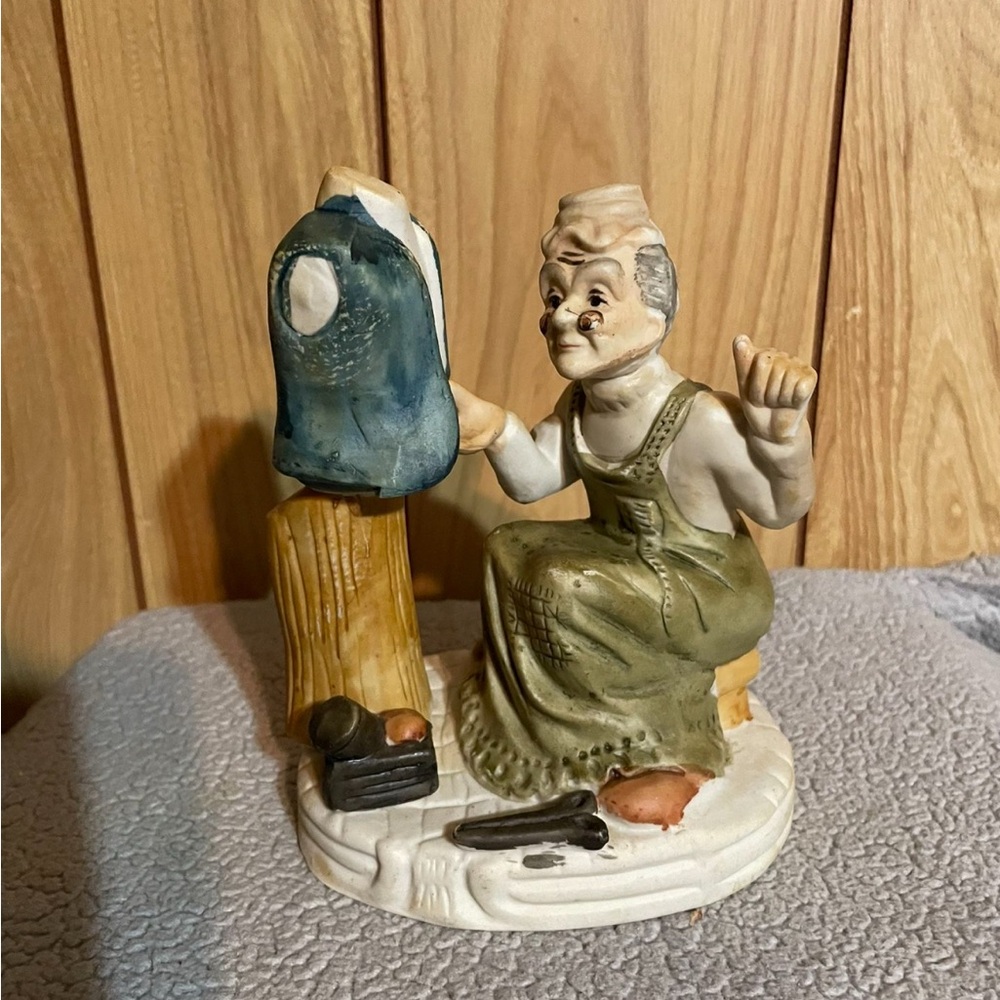 Charming Vintage Tailor Figurine in Blue and Green